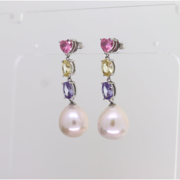 Rainbow of Elegance: Baroque Pearl and Gemstone Drop Earrings