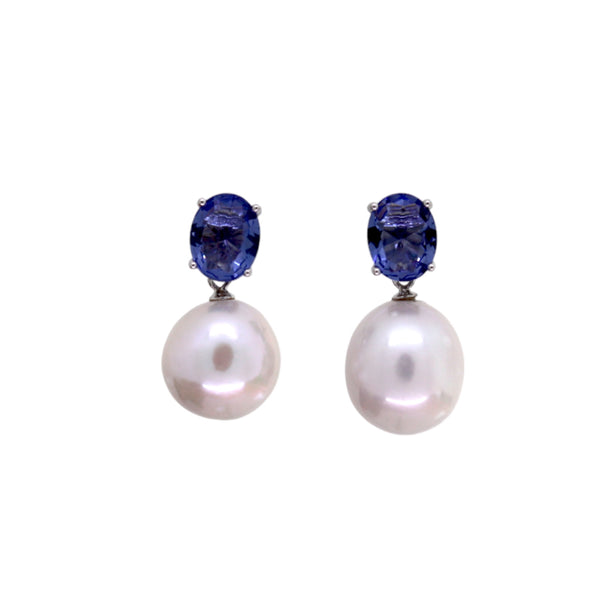 Timeless Elegance: Pearl and Sapphire Stud Earrings