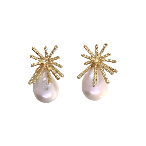 Dazzling Drama: Baroque Pearl and Gold-Plated Silver Firework Earrings