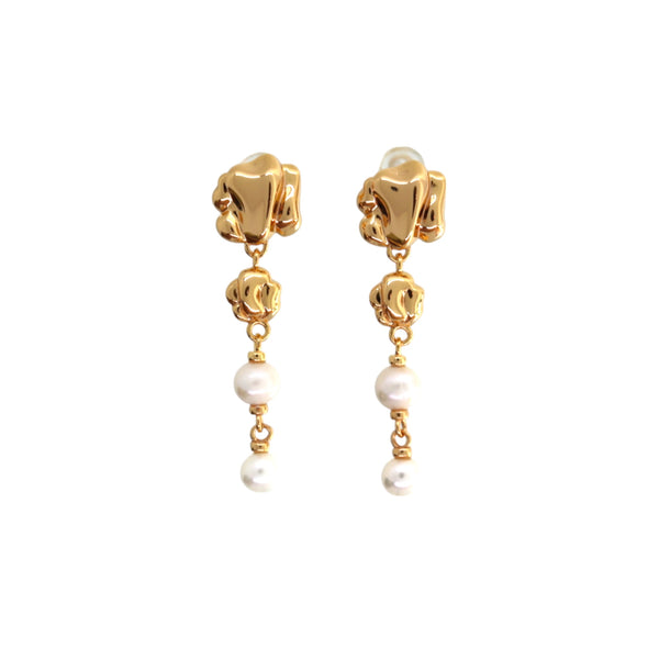 Organic Gold-Plated Silver and Pearl Drop Earrings