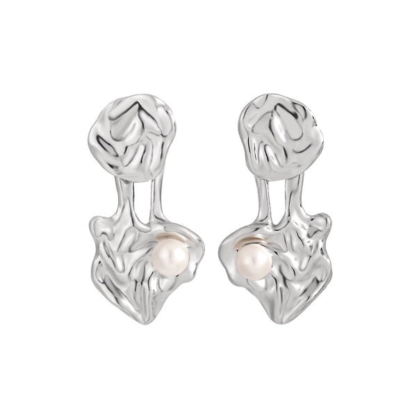 Sculptural Silver Earrings with Freshwater Pearls