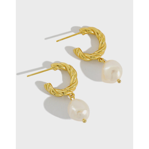 Twisted Hoop Earrings with Baroque Pearl Drop