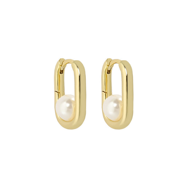 Modern Minimalist Pearl Hoop Earrings