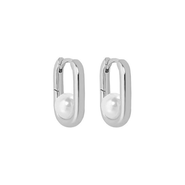 Modern Minimalist Pearl Hoop Earrings