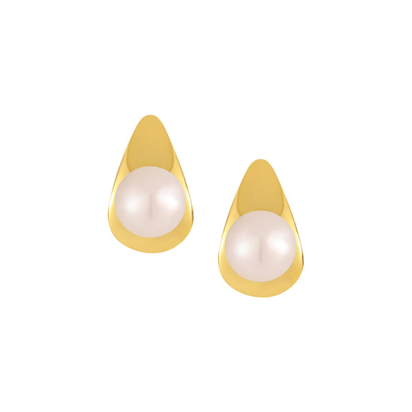 Teardrop Pearl and Gold-Plated Silver Stud Earrings