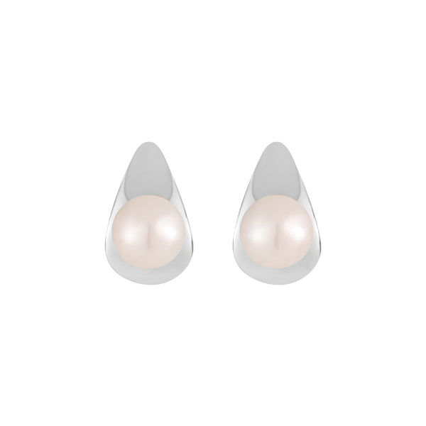 Teardrop Pearl and Silver Stud Earrings