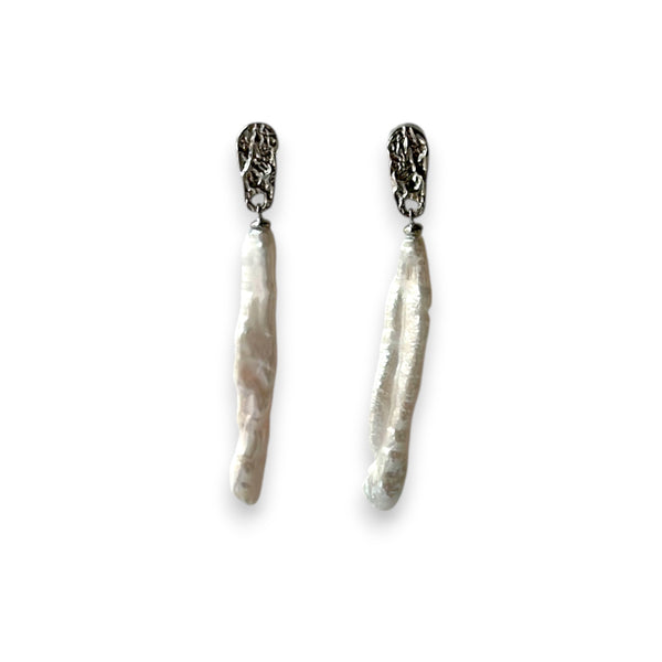 Organic Elegance: Silver and Baroque Pearl Earrings