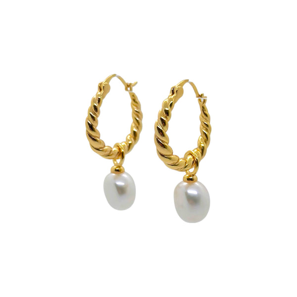 Boho Chic Gold Plated Silver Hoop Earrings with Removable Freshwater Pearl Drops